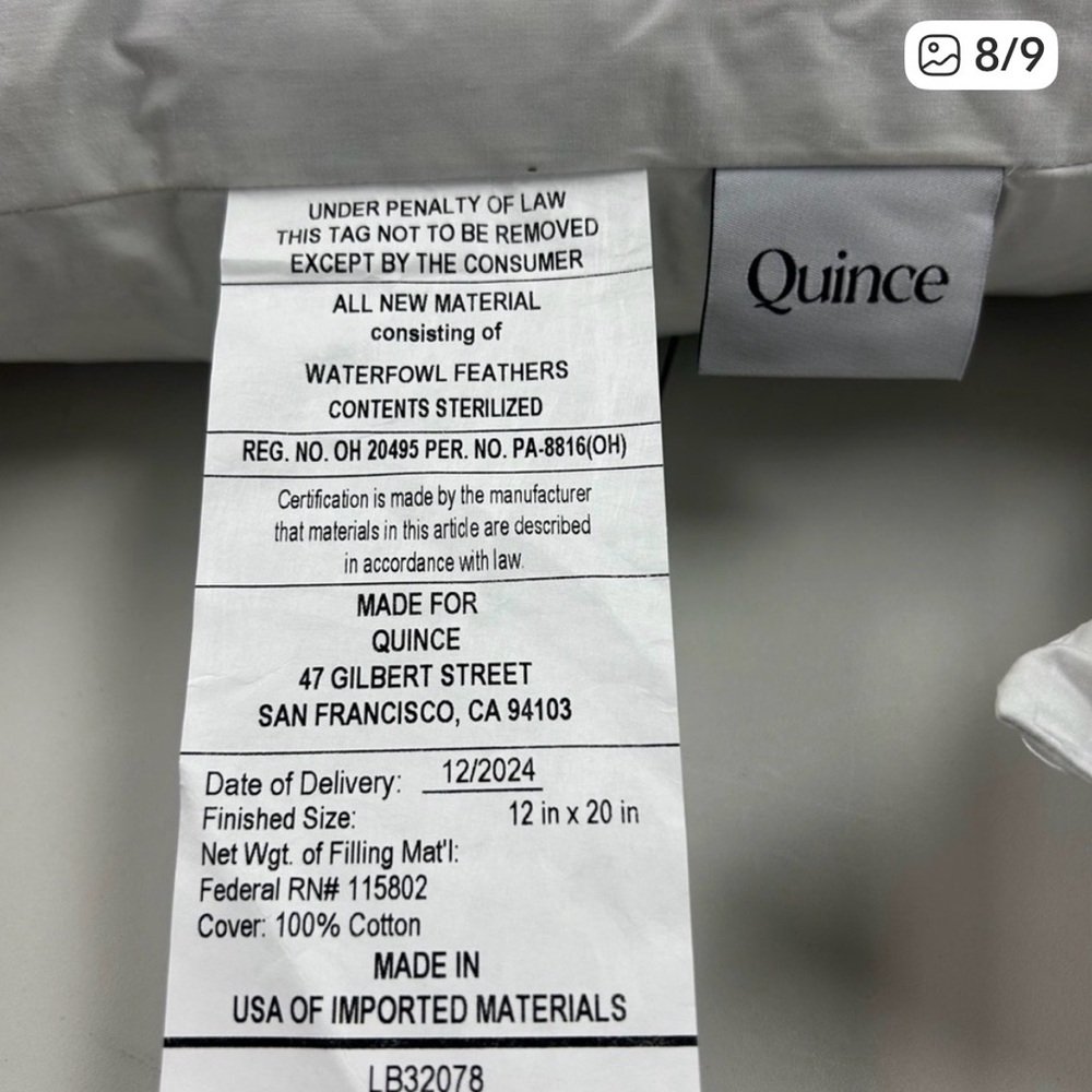 NWOT QUINCE Pack Of 2 12x20 Premium Feather Pillow Inserts - Picture 4 of 4